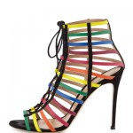 Gianvito Rossi for Mary Katrantzou Strappy Suede Caged Sandal, Rainbow